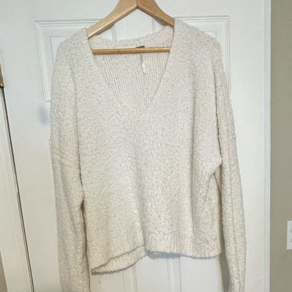 Free People Cream V-Neck Sweater